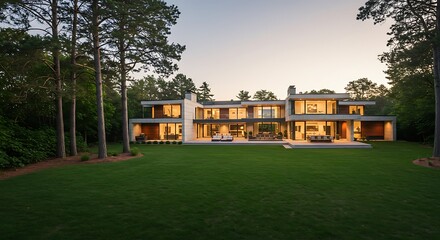 Beautiful external view of modern and beautiful home with large backyard, panorama architecture with scenic surroundings