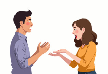 Fototapeta premium Young couple talking and expressing emotions with excitement 