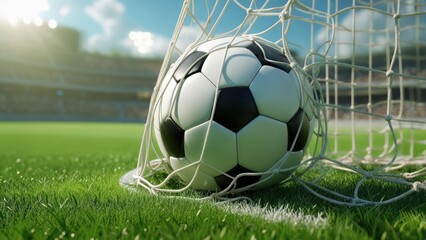 Soccer ball in goal net