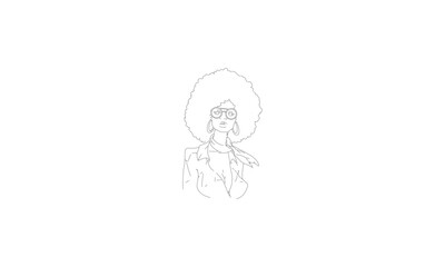 Line Art of a Woman with Afro Hairstyle and Scarf
