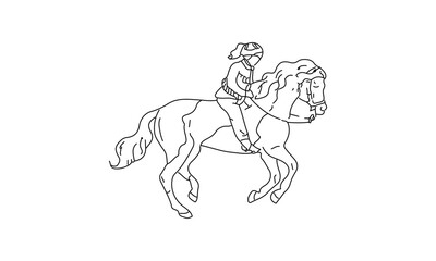 Minimalist Line Drawing of a Person Riding a Horse – Equestrian Illustration