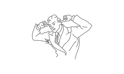 Man Covering Ears Line Drawing Illustration