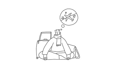 Traveler Sitting with Luggage – Cancelled Flight and Waiting Illustration