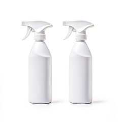Two identical white spray bottles with triggers displayed side by side on a white background