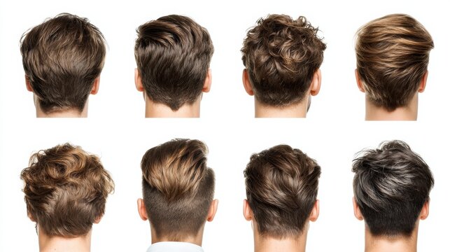 Collection of Modern Mens Hairstyles Displayed on a Clean White Background Featuring Various Trendy Cuts and Styles