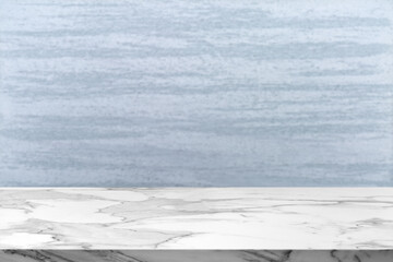 Obraz premium Marble countertop with light concrete wall background, ideal for product display, mockup, minimalist kitchen or bathroom interior, luxury texture design, clean and modern empty surface