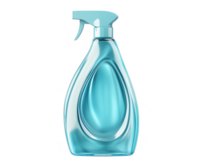 3d rendered realistic cleaning spray bottle in cyan color isolated on transparent background