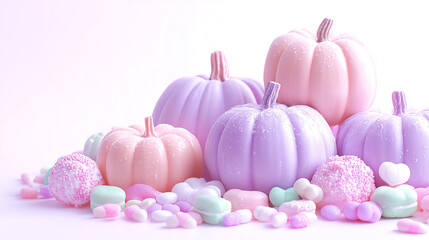 Pastel Pumpkins and Candies Still Life Arrangement