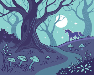 Magical Fantasy Forest at Night | Enchanted Forest Night Artwork