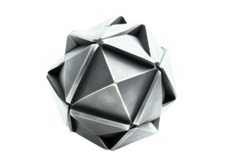 Abstract geometric metal sphere isolated on transparent background for modern design concepts