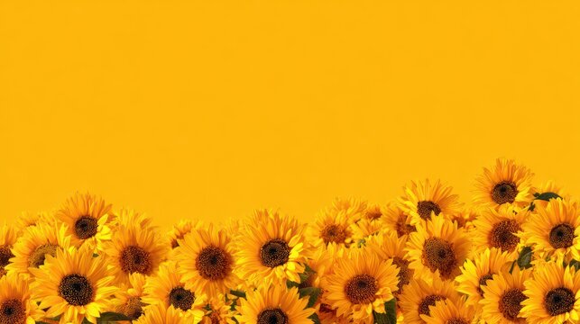 Sunflowers border on yellow background