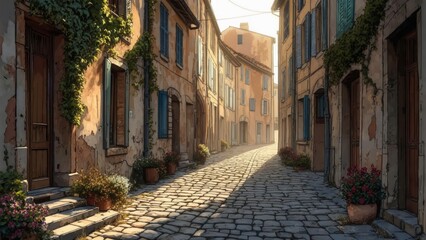 Obraz premium Sunny cobblestone alleyway