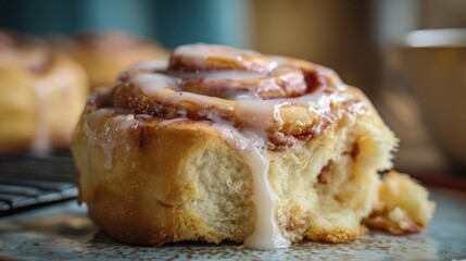Sweet cinnamon roll, bite taken