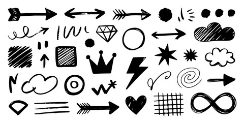 Collection of hand-drawn doodle design elements.