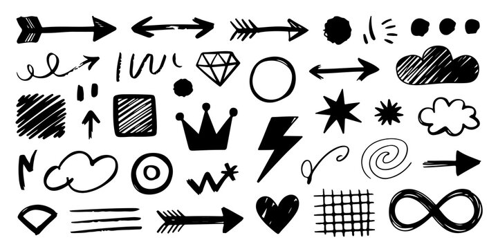 Collection of hand-drawn doodle design elements.