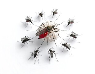 Mosquitoes around a red-spotted egg