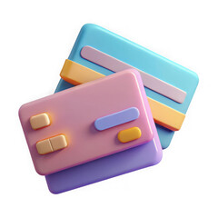 Stylized credit cards pastel colors isolated on a transparent background 3d illustration payment