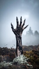 A zombie hand emerging from the earth