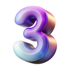 Translucent three numeral with iridescent gradient isolated on a transparent background number