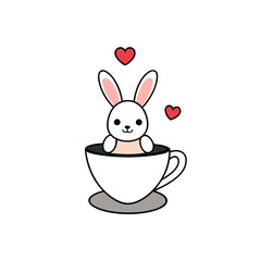 Whimsical Bunny in Mug with Hearts Vector Art