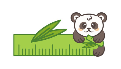 delightful illustration features a cute panda joyfully holding a ruler alongside bamboo. Its cheerful expression and playful demeanor inspire creativity , making it perfect for kids stationery.