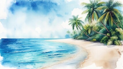 Tropical beach watercolor painting