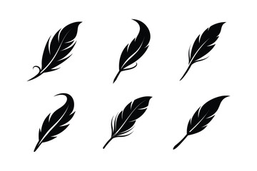 Feather silhouette set of vector illustration