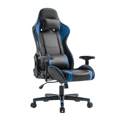 Black and Blue Leather Gaming Chair Isolated 