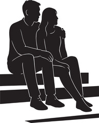 Couple sitting together looking away vector