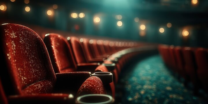 Empty red theater seats in a dimly lit auditorium create an inviting atmosphere for an upcoming performance