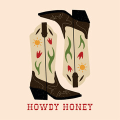 Howdy western country cowgirl boots background, print, greeting card, banners, web, wrapping paper, fashion, fabric, textile, wallpaper, cover