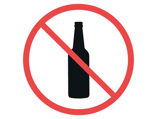 Vector art of a prohibition sign featuring a bottle of alcohol, indicating that drinking is not allowed, isolated on white background