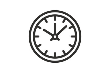 Simple line art clock face silhouette isolated on white background