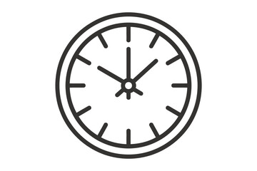 Simple outline clock face with hour and minute hands silhouette isolated on white background