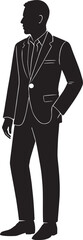 Professional man in suit standing with hand in pocket adult black