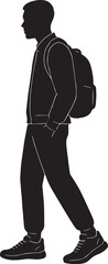 Silhouette of a person walking with a backpack casual