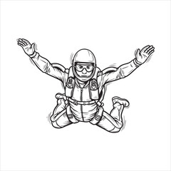 A Skydiver in Freefall Demonstrates a Starfish Position with Arms and Legs Outstretched Wide