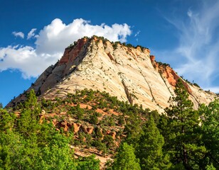 Mountain peak under a partly cloudy sky