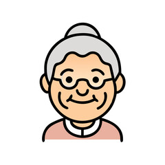 Smiling Grandmother Icon &ndash; Elderly Woman Character with Glasses 
