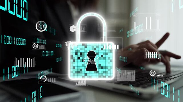 Explore the crucial aspects of digital security with a visual representation of a lock symbol, highlighting data protection and cyber security in a modern workspace. Xenic