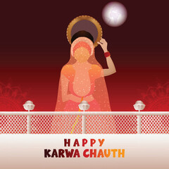 Realistic design concept of happy karwa chauth celebration background