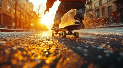 boy playing with skateboard