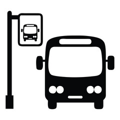 Black and White Bus Stop Vector Icon Public Transit