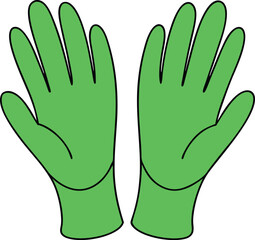 A pair of fresh green latex gloves snapped open on a white background