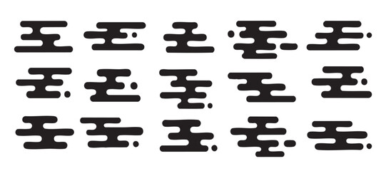 Japanese cloud motif shapes inspired by Japanese traditional art swirl with decorative patterns and silhouette lines. Vector designs are perfect for tattoo or scroll art. 