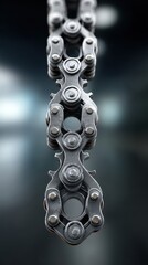 Metal chain detail highlighting industrial craftsmanship and precision engineering in a modern workshop setting