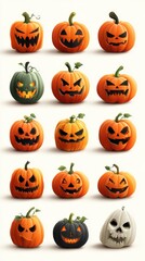Unique collection of carved pumpkins showcasing various spooky and playful designs for Halloween festivities