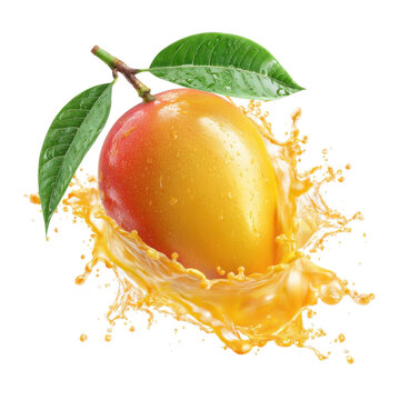 mango with dynamic mango lasse juice splash isolated on transparent or white background. A high resolution PNG image of mango with dynamic mango lasse juice splash.