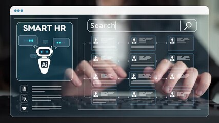 Smart HR system using AI and digital platforms for efficient recruitment, talent analytics, employee engagement, and workforce management in modern organizations. Muxer