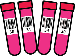 Neon pink blood collection tubes with barcode label illustration for medical laboratory use